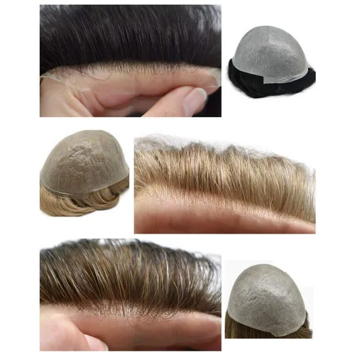Miniatura 5 de Toupee - Sistema de reemplazo de pelo transparente para hombres de piel ultrafina de 0.002 in, poliéster superfino, todos los lazos en V, base