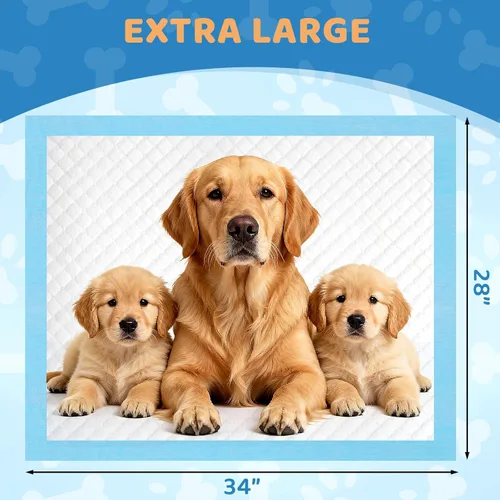 Miniatura 5 de Paquete de 60 almohadillas extra grandes para orina de perro de 34 x 28 pulgadas, superabsorbentes, a prueba de fugas, secado rápido, almohadillas