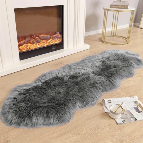 Miniatura 21 de Carvapet Funda de Silla de Piel de Oveja Sintética Suave de Lujo Cojín de Asiento Alfombras de Área de Piel Sintética Suave para Dormitorio, 2 pies