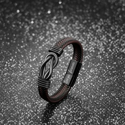 Miniatura 3 de Regalo para Hombres Pulsera Infinita para Hombres Papá Marido Novio Hijo Nieto Hermano Sobrino Tío Cuero Trenzado Marrón Siempre Unidos Acero