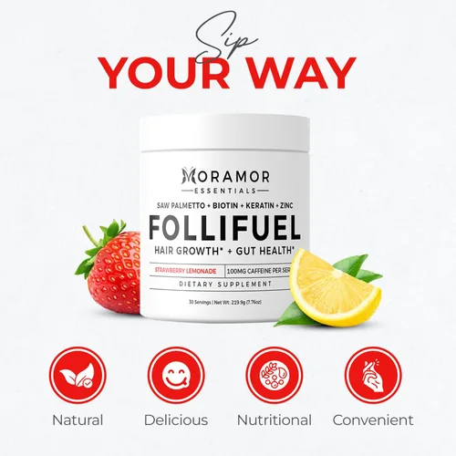 Miniatura 7 de Follifuel - Bebida para el crecimiento del cabello para mujeres y hombres 25 vitaminas para el cabello en 1 cucharada Biotina, Cynatine® HNS