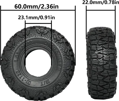 Miniatura 4 de DJCRAWLER Neumáticos Blandos Adhesivos de 1.0 Pulgadas 60 * 22mm para SCX24 TRX-4M 1/18 1/24 Actualizaciones de Ruedas, Neumáticos de Goma MT