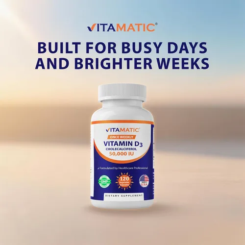Miniatura 5 de Vitamatic Vitamina D3 50,000 UI (como colecalciferol), dosis semanal, 1250 mcg, 120 cápsulas vegetales, fórmula progresiva que ayuda a