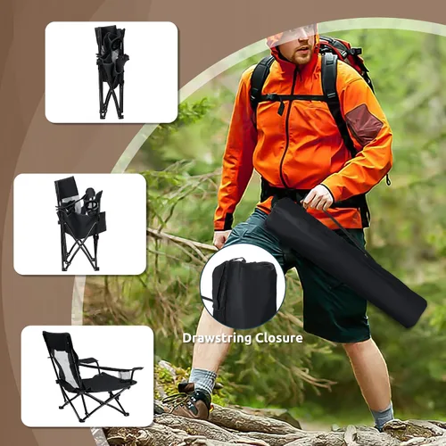 Miniatura 6 de HaSteeL Silla de playa plegable, sillas de camping negras plegables para exteriores, silla de playa baja portátil para adultos, pesca, picnic