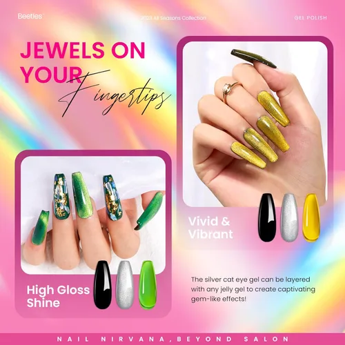 Miniatura 5 de Beetles - Juego de esmalte de uñas de gel de 6 colores, ojo de gato plateado, gel transparente rojo, rosa, amarillo, verde, negro, con efecto