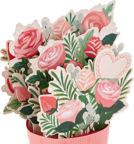 Miniatura 6 de Hallmark Tarjeta emergente del día de San Valentín, ramo de flores rosadas (Happy Heart) Tarjeta 3D de papel maravilloso