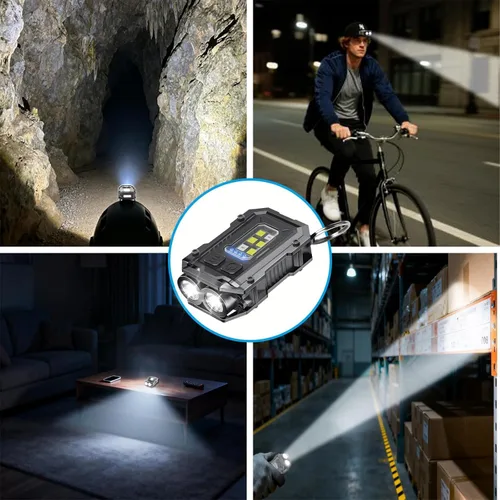 Miniatura 6 de Paquete de 2 llaveros EDC - Mini llavero de luz súper brillante con clip para sombrero, base magnética, luces de flash de bolsillo pequeñas