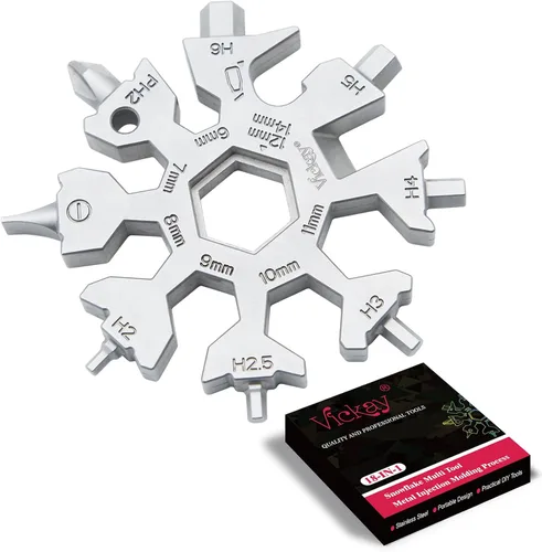 Miniatura 9 de Vickay Multiherramienta de copo de nieve 18 en 1, kit de destornillador plano Phillips, llave/abridor de botellas, equipo de campamento EDC, regalos