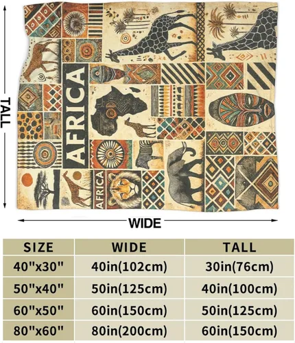 Miniatura 4 de Manta con diseño étnico de mapa tribal africano, diseño vintage de animales de safari africanos, manta suave y acogedora de vellón mullido, mantas