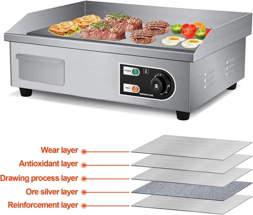 Miniatura 4 de Shikha Parrilla eléctrica de encimera de 22 pulgadas, 110 V, 3000 W, antiadherente, para restaurante comercial, Teppanyaki, de acero inoxidable