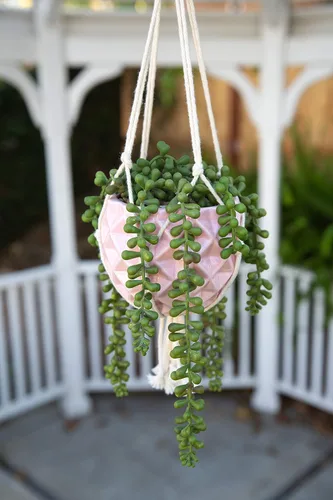 Miniatura 5 de Flora Bunda Maceta colgante para suculentas de 5 pulgadas de cerámica macramé rosa brillante
