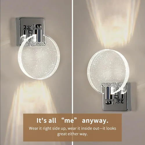 Miniatura 8 de Juego de dos apliques de pared con estilo real, minimalista y moderno espejo de alta gama, diseño redondo de cristal de burbuja en forma de disco