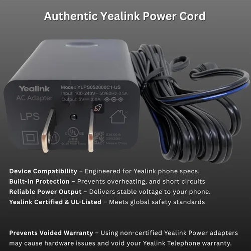 Miniatura 2 de Yealink PS5V2000US - Adaptador de fuente de alimentación 5V 2A - Compatible con teléfonos SIP Yealink: T54W, T29G, T46S, T46U, T48S, T48U, T52S