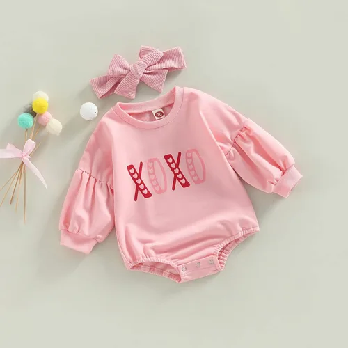 Miniatura 37 de SOLILOQUY Traje de manga larga con cuello redondo para el primer día de San Valentín para bebé niño y niña, mameluco de corazón de amor