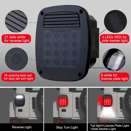 Miniatura 4 de 2 Piezas Luces Traseras Cuadradas Ahumadas Combinación Luces Traseras Rojas de Parada Señal de Giro Freno Montaje de Lámparas con Luces Marcadoras