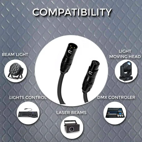 Miniatura 3 de Cable de conexión DMX de 3 pines XLR macho a hembra, 3 pies, color blanco, cable de datos DMX512 de 120 ohmios para luces de escenario y controles