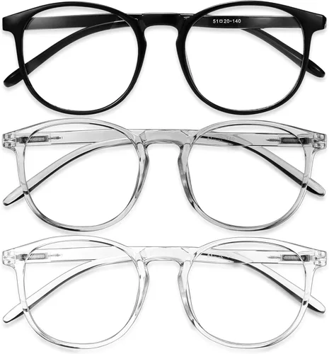Miniatura 16 de IBOANN - Lentes con filtro de luz azul para mujeres y hombres, paquete de 3 unidades, armazón redonda estilo retro a la moda, lentes falsos vintage