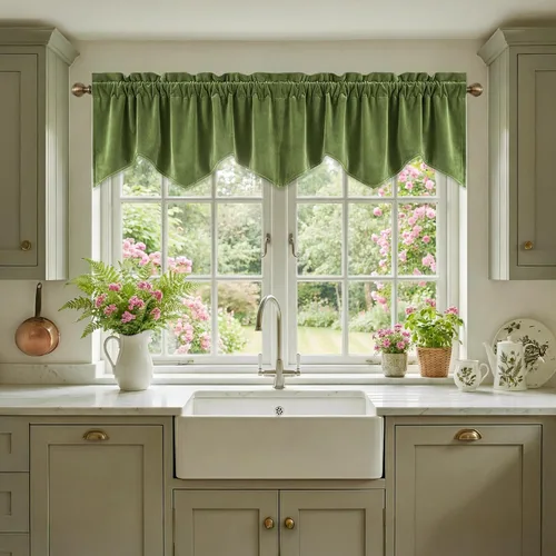 Miniatura 40 de StangH Cortinas decorativas de lujo, cenefa azul con bloqueo de luz, cenefa festoneada para ventana pequeña con bolsillo sólido para barra, cortina