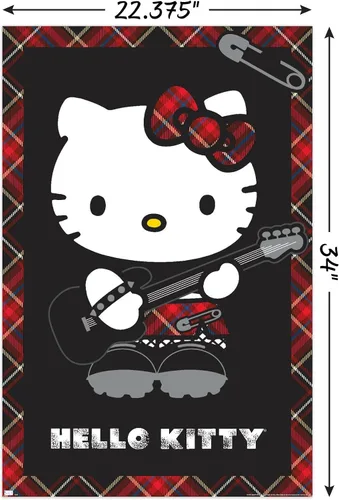 Miniatura 3 de Hello Kitty: 22 Póster de pared rojo punk, 34 pulgadas de largo x 22.4 pulgadas de ancho, versión sin marco