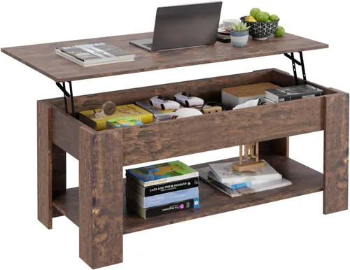 Miniatura 13 de FDW Mesa de Centro Elevable de 39.4 pulgadas con Compartimento Oculto y Estante de Almacenamiento, Tablero de Madera Elevable para Hogar, Sala