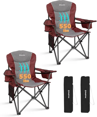 Miniatura 19 de KingCamp Silla plegable de campamento de gran tamaño, resistente 450 libras con soporte lumbar, asiento acolchado con soporte para tazas y bolsa