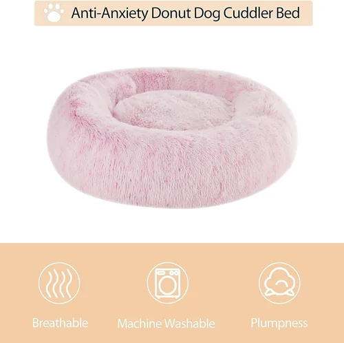 Miniatura 3 de WNPETHOME Cama Calmante para Perros Cama para Gatos Dona, Cama para Mascotas de Piel Sintética Dona Abrazadora Auto-Calentable, Cómodas Camas Rosa
