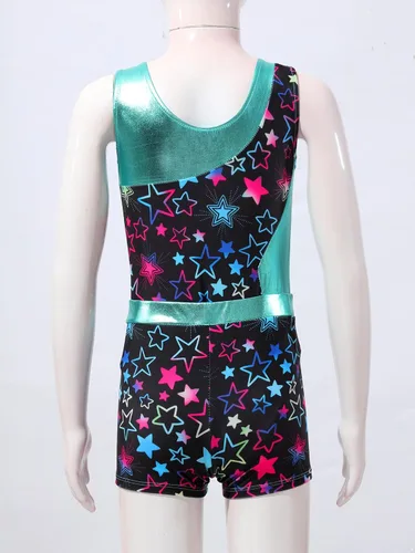 Miniatura 4 de Yartina Leotardo de gimnasia estampado para niñas, traje de baño de 2 piezas con pantalones cortos