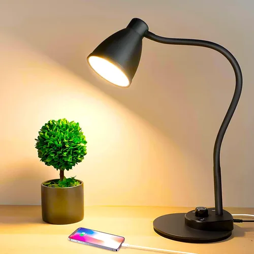BOHON. Lámpara de escritorio LED con puerto de carga USB, 3 modos de color, luz de lectura regulable, lámpara de tarea de inducción inteligente con