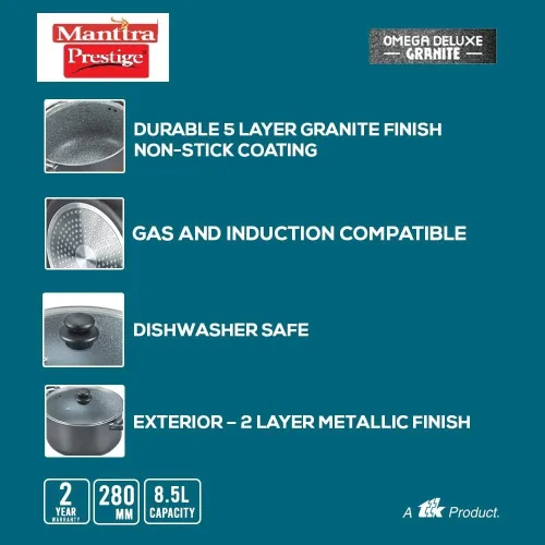 Miniatura 5 de Manttra By Prestige Omega Deluxe - Olla de granito (11.0 in, con tapa de cristal, 8,5 litros)