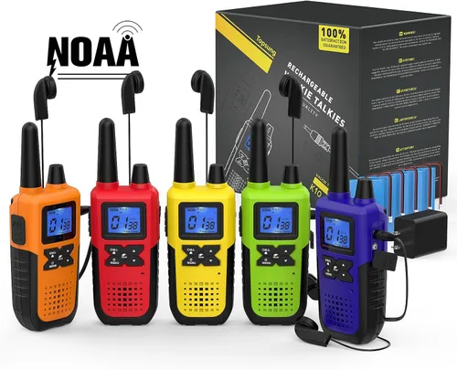 Miniatura 9 de Topsung Walkie Talkies para adultos de largo alcance recargable con auricular NOAA alerta meteorológica, radio multiusos de 2 vías, paquete de 5