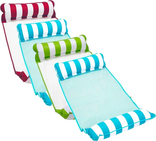 Miniatura 13 de Aqua Monterey - Hamaca flotante para piscina, paquete de 3, dos azul claro y uno borgoña/rayas blancas, paquete de 3