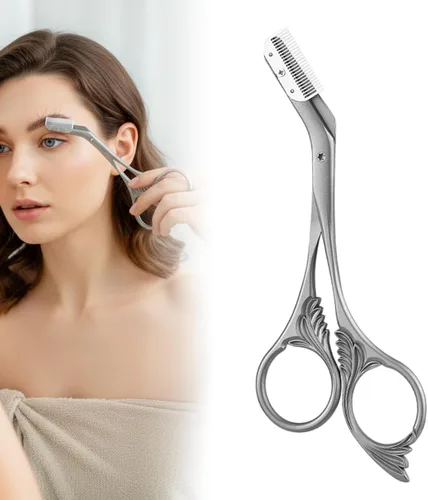 Miniatura 8 de Tijera recortadora de cejas con peine, tijeras de cejas para mujeres, cortador de cejas de precisión de acero inoxidable, herramienta de maquillaje