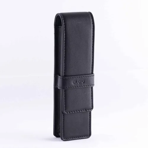 Miniatura 3 de DiLoro Estuche doble de cuero para lápices para dos bolígrafos y lápices (negro)