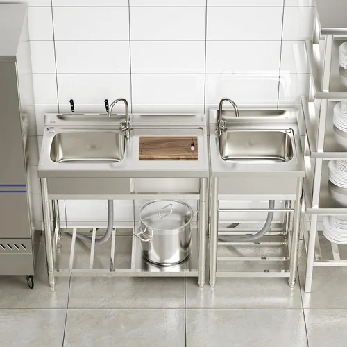 Miniatura 5 de ROOMTEC Juego de fregadero de acero inoxidable 304, fregadero de cocina de restaurante comercial, fregadero al aire libre con banco de trabajo