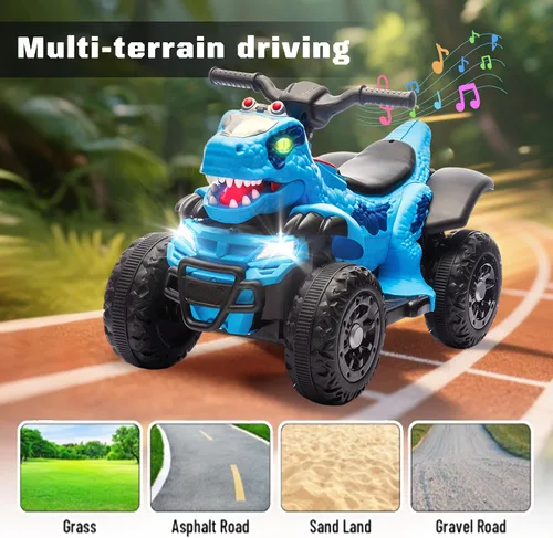 Miniatura 7 de Bluefun Dinosaurio eléctrico de 4 ruedas para montar, ATV para niños, 12V, con música, Bluetooth y luces LED, regalo de cumpleaños para niños de 3
