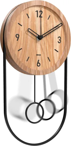Miniatura 8 de Driini Reloj de pared decorativo con péndulo (negro) – Madera moderna, números dorados 3D, marco de metal – Relojes de pared pequeños y únicos