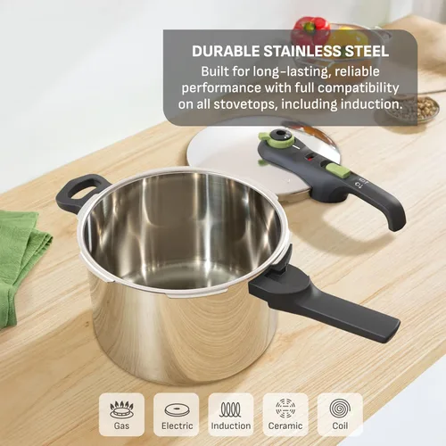Miniatura 7 de T-fal Ultimate - Olla de presión de acero inoxidable de 6.3 cuartos de galón, compatible con inducción, tapa de bloqueo seguro, segura y fácil