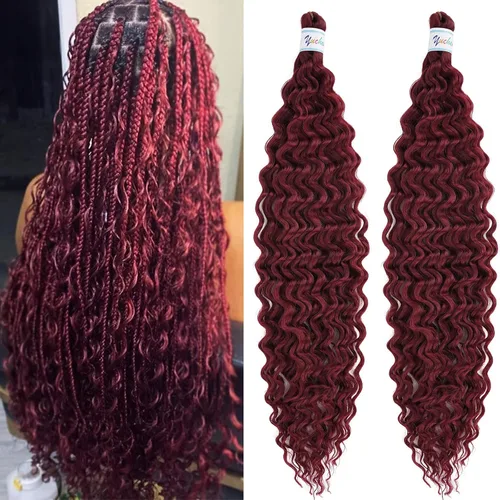 Miniatura 56 de Cabello para trenzar rizado ondulado negro 1B preestirado de onda oceánica profunda de ganchillo bohemio para trenzar de 16 pulgadas, 2 paquetes