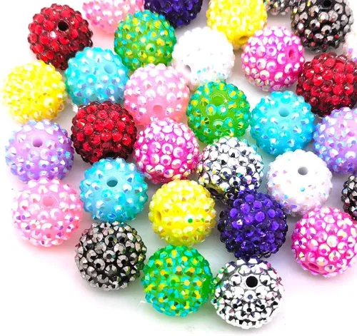 Miniatura 32 de Cuentas de diamantes de imitación de colores redondas espaciadoras para joyería, pulsera, collar, bolígrafo, bolsa, cadena, suministros de 0.630 in