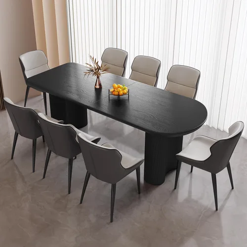 Miniatura 35 de Mesa de comedor negra de 55 pulgadas, una mesa rectangular de extremo redondeado con patas de diseño ondulado para cocina, comedor, oficina en casa