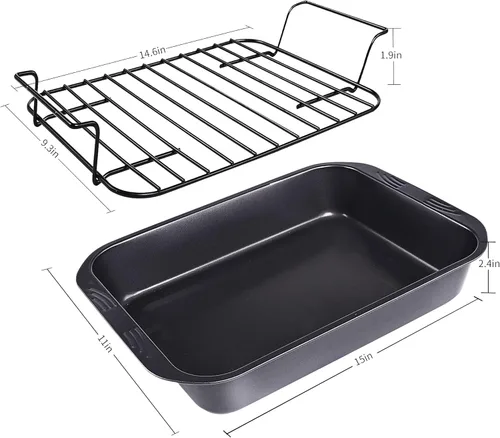 Miniatura 6 de kitCom Utensilios de hornear antiadherentes, asador antiadherente con estante, ideal para asar pollo, carnes y pavo - 15 pulgadas x 11 pulgadas