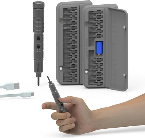 PKEY Juego de mini destornilladores eléctricos, destornillador eléctrico de precisión, inalámbrico con 28 puntas magnéticas de precisión, par de 3