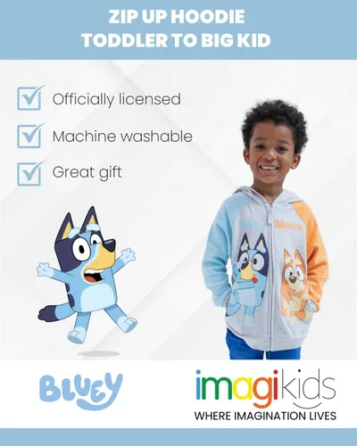 Miniatura 3 de Bluey Sudadera con capucha de forro polar con cremallera para niños pequeños a niños grandes (2T - 10-12)