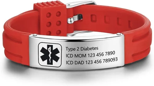 Miniatura 31 de OPALSTOCK Pulseras médicas personalizadas de silicona ajustable para identificación de emergencias, grabado gratuito, 9 pulgadas, resistente al