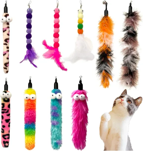 AcceLeah Recambios de juguete de gusano para gatos, juguetes teaser, caña de pescar para gatos, juguete de repuesto para varita, accesorios de 10pcs