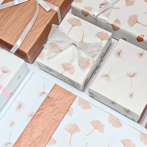 Miniatura 2 de 30 hojas de papel de seda de oro rosa para bolsas de regalo, hojas de ginkgo metálicas, diente de león, papel de seda a granel, papel de seda Hoja