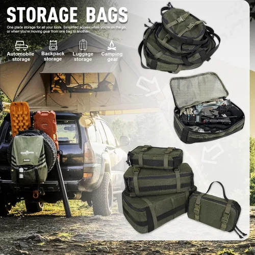 Miniatura 18 de Juego de 4 cubos de embalaje tácticos, bolsa de almacenamiento de malla compresible, organizador portátil Edc Molle.