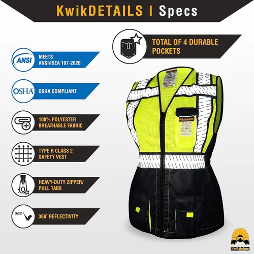Miniatura 3 de KwikSafety - Charlotte, NC - SHERIFF & SPECIALIST Chaleco de Seguridad para Mujer ANSI OSHA Negro Clase 2 Mujer