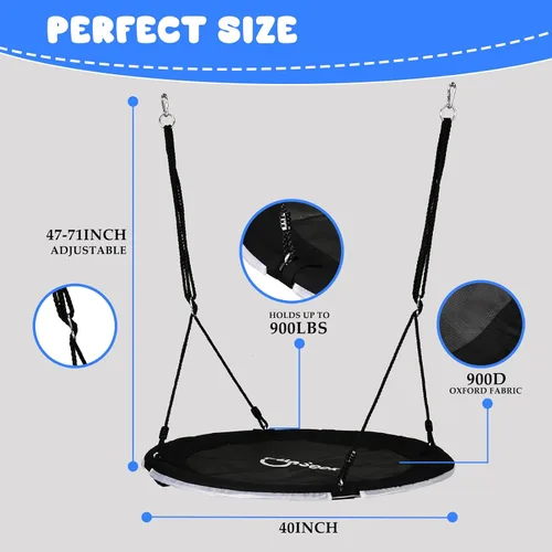 Miniatura 7 de Columpio de árbol de 40 pulgadas con luz LED para niños, columpio de platillo volador de 900 libras, con correas ajustables para colgar