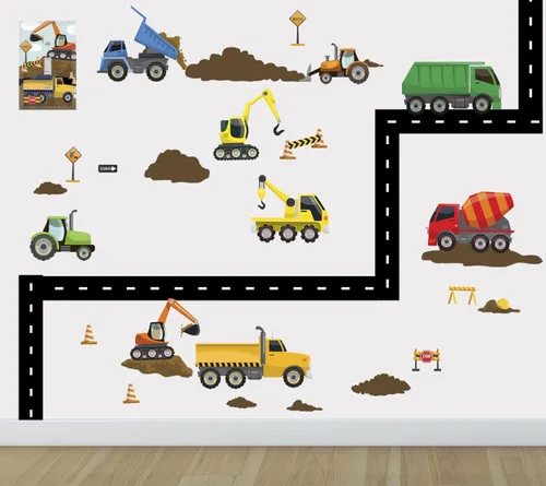 Miniatura 2 de Calcomanías de pared para camiones de construcción, calcomanías de pared para niños, vehículos de tractor, construcción de calle, vinilo para Ejes